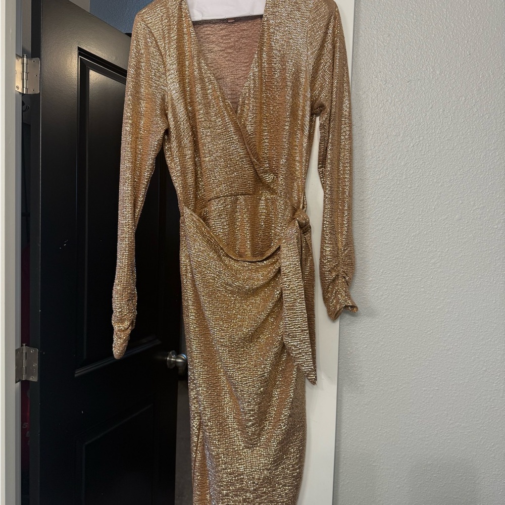 Show Me Your MuMu Metallic Gold Long Sleeve Dress